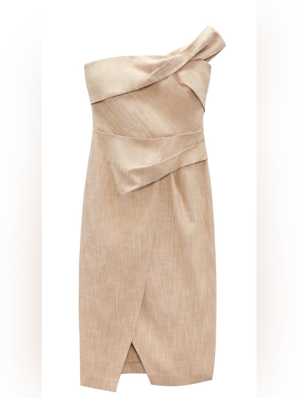 Zara One-Shoulder Beige Sheath Dress